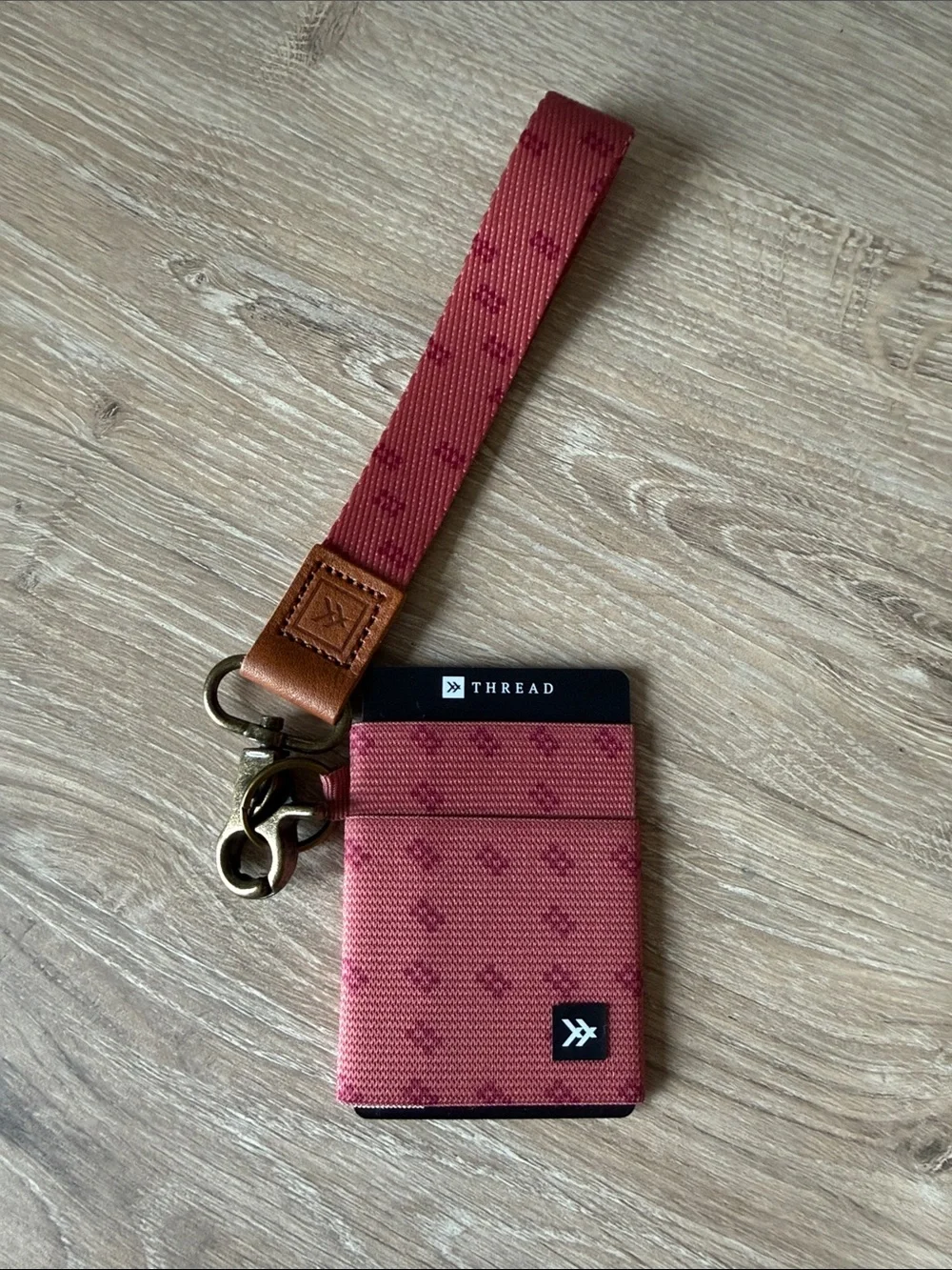Thread Elastic Card Wallet with Wrist Strap - Salmon Color NWOT